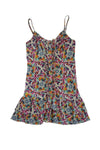 Floral Print Silk Button Front Spaghetti Strap Dress With Ruffles