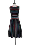 Striped Print Flared-Skirt Above the Knee Hidden Back Zipper Round Neck Dress