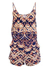 Elasticized Waistline Pocketed Silk Zig Zag Print Spaghetti Strap Summer Romper