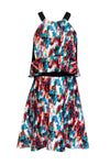 High-Neck Hidden Side Zipper Silk General Print Summer Dress With Ruffles