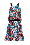 Silk High-Neck Summer General Print Hidden Side Zipper Dress With Ruffles