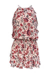 Keyhole Round Neck Smocked Floral Print Spring Spaghetti Strap Elasticized Waistline Dress