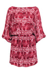 Scoop Neck Slit Silk Summer Animal Snake Print Dolman Long Sleeves Elasticized Waistline Dress