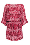 Slit Scoop Neck Dolman Long Sleeves Animal Snake Print Elasticized Waistline Summer Silk Dress