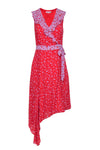 V-neck Summer Faux Wrap Hidden Side Zipper Sleeveless Floral Print Maxi Dress/Midi Dress With Ruffles