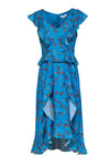 V-neck Ruffle Trim Fitted Floral Print Polyester Party Dress/Maxi Dress
