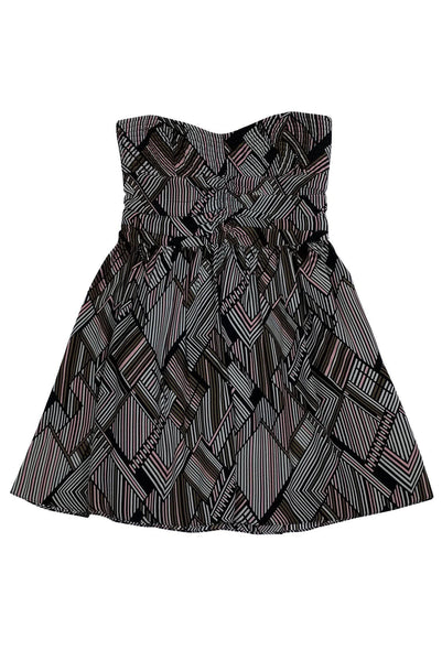 Strapless Pleated Flowy Sweetheart Silk Striped Print Dress