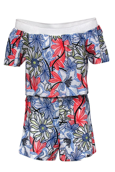 Short Sleeves Sleeves Off the Shoulder Floral Print Pocketed Embroidered Rayon Beach Dress/Romper