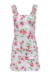 Tall Floral Print Smocked Straight Neck Sheath Sleeveless Spring Cotton Ruffle Trim Sheath Dress/Wedding Dress