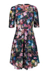 A-line Gathered Pleated Polyester Floral Print Round Neck Dress