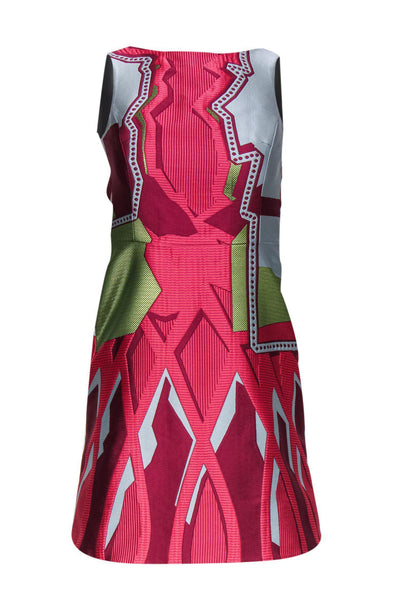 Scoop Neck Darts Fitted Hidden Back Zipper Asymmetric Cocktail General Print Fit-and-Flare Summer Sleeveless Party Dress