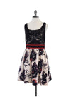 Lace Pocketed Back Zipper Sleeveless Full-Skirt General Print Dress