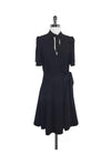 Short Sleeves Sleeves Silk Self Tie Wrap Hidden Side Zipper Dress