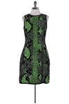 Leather Trim Cocktail Animal Snake Print Faux-Leather Fitted Back Zipper Sleeveless Evening Dress