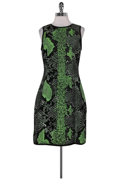 Cocktail Fitted Back Zipper Sleeveless Animal Snake Print Faux-Leather Leather Trim Evening Dress