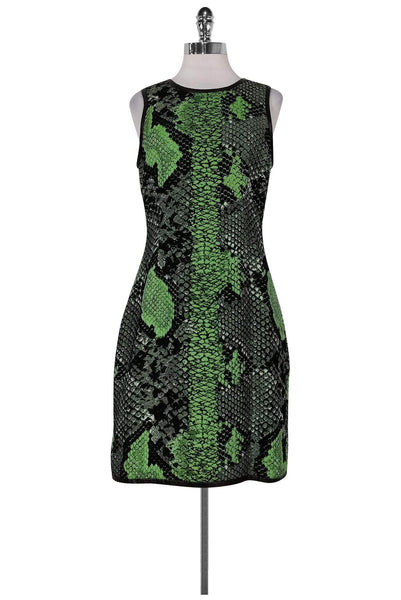 Cocktail Sleeveless Animal Snake Print Fitted Back Zipper Leather Trim Faux-Leather Evening Dress