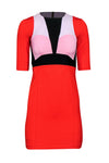 Colorblocking Fitted Back Zipper Cocktail Polyester Scoop Neck Short Sleeves Sleeves Dress