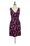 Polyester Floral Print Back Zipper Belted Fitted V Back Dress