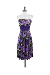 Strapless Flared-Skirt Hidden Back Zipper Silk Floral Print Dress