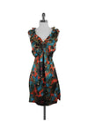 Sleeveless General Print Tie Waist Waistline Back Zipper Dress With Ruffles