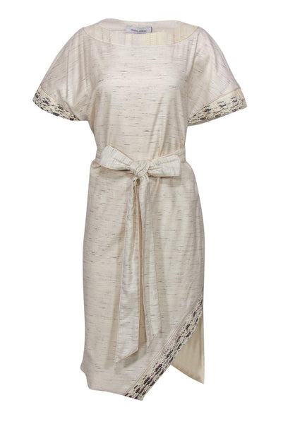 Scoop Neck Animal Snake Print Slit Wrap Belted Short Sleeves Sleeves Summer Midi Dress