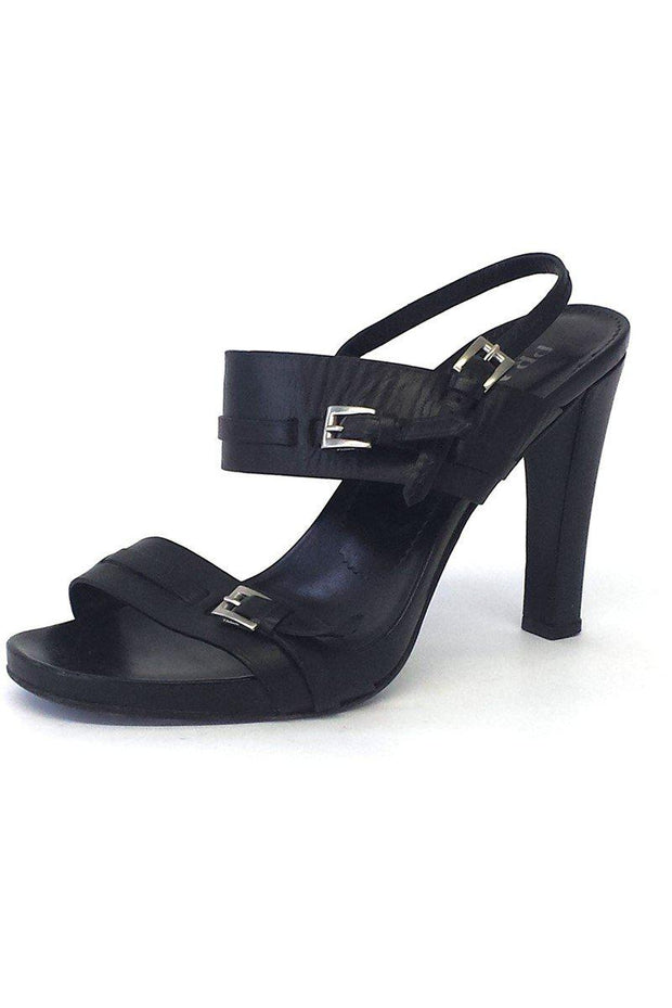 Prada - Black Leather Slingback Sandals w/ Buckle Detail Sz 8.5 ...