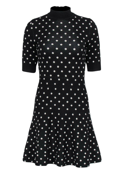A-line Mock Neck Short Sleeves Sleeves Polka Dots Print Dress