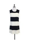 Striped Print Cotton Shift Pocketed Hidden Back Zipper Dress