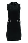 Pocketed Fitted Hidden Back Zipper Cutout Short Scoop Neck Sleeveless Little Black Dress