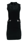 Short Cutout Hidden Back Zipper Fitted Pocketed Scoop Neck Sleeveless Little Black Dress