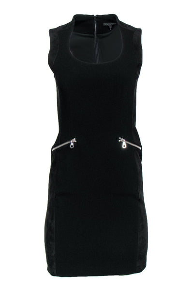 Short Cutout Hidden Back Zipper Fitted Pocketed Scoop Neck Sleeveless Little Black Dress