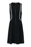 Front Zipper Fitted Piping Cocktail Round Neck Dress
