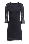 High-Low-Hem Short Round Neck 3/4 Sleeves Back Zipper Slit Winter Dress