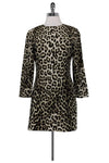 Round Neck Shift Long Sleeves Keyhole Side Zipper Animal Leopard Print Evening Dress