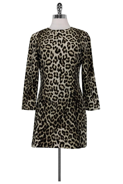 Animal Leopard Print Round Neck Long Sleeves Shift Keyhole Side Zipper Evening Dress