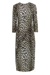 Long Sleeves Snap Closure Hidden Side Zipper Shift Round Neck Animal Leopard Print Evening Dress