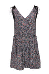 V-neck Summer Fall Shift Turtleneck Floral Print Sleeveless Tiered Short Dress With Ruffles