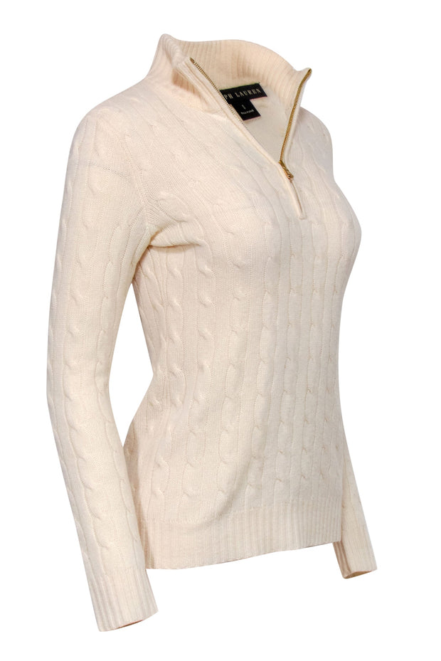 Ralph Lauren - Cream Quarter-Zip Cable Knit Cashmere Sweater Sz S – Current  Boutique