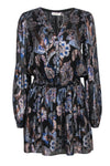 Tall V-neck Fit-and-Flare Long Sleeves Elasticized Waistline Fitted Button Closure Cocktail Floral Print Dress