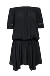Silk Mesh Pleated Fitted Elasticized Waistline Short Sleeves Sleeves Off the Shoulder Dress