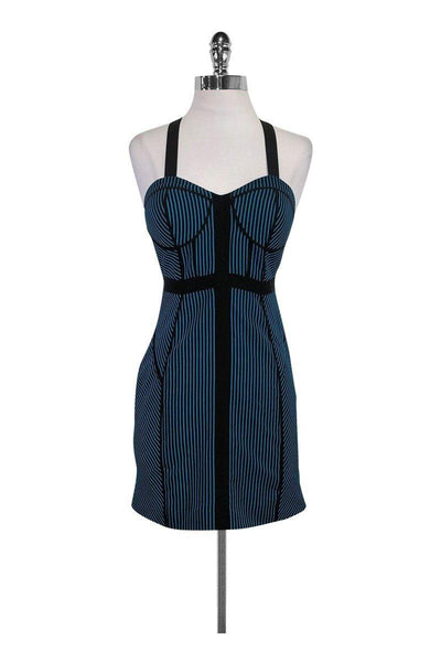 Sexy Striped Print Back Zipper Fitted Silk Corset Waistline Party Dress