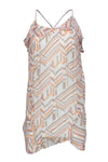 Scoop Neck Geometric Print Sleeveless Racerback Flowy Shift Beach Dress With Ruffles