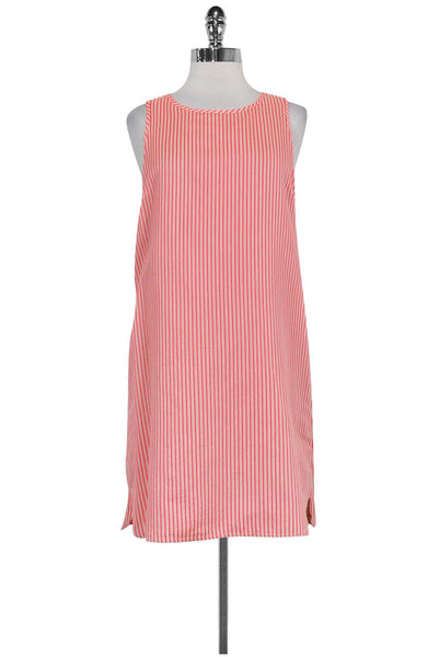 Back Zipper Pocketed Racerback Cutout Round Neck Above the Knee Striped Print Shift Dress