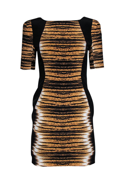 Sheath Short Sleeves Sleeves Animal Tiger Print Hidden Back Zipper Scoop Neck Sheath Dress