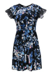 A-line Round Neck Flutter Short Sleeves Sleeves Silk Spring Floral Print Dress