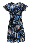 A-line Floral Print Round Neck Silk Spring Flutter Short Sleeves Sleeves Dress