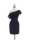 Pleated Hidden Side Zipper Pocketed One Shoulder Dress With Ruffles