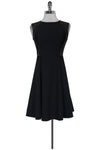 Flared-Skirt Above the Knee Back Zipper Round Neck Leather Trim Dress