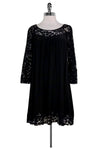 Lace Trim Silk Keyhole Little Black Dress