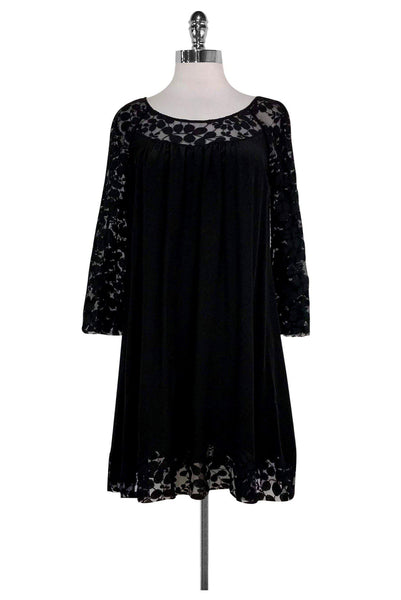 Keyhole Silk Lace Trim Little Black Dress